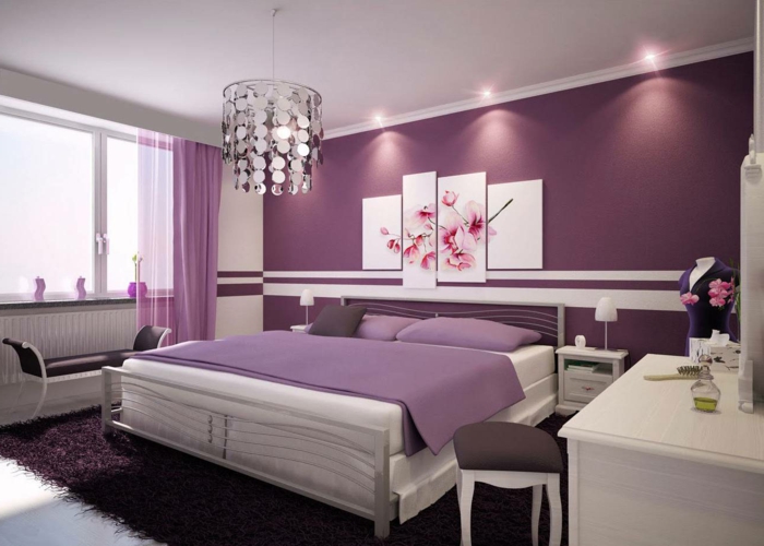 紫色壁纸，豪华的卧室