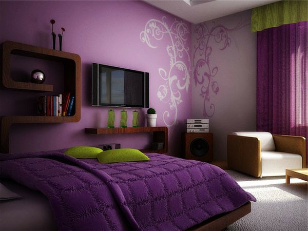лилав цвят на стената, за двустаен-хубаво легло-красива татуировка