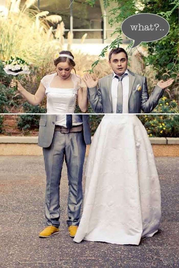 drôle photos de mariage mariée et le marié blague corps