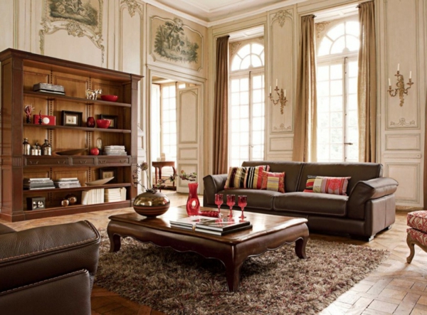 exemples luxueux de meubles de salon - haut plafond et une armoire en bois