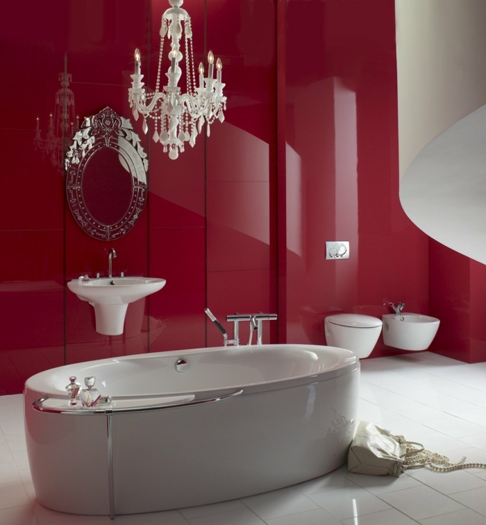حمام فاخر الداخلية الحمراء-الجدران الباروك بلورات مرآة الثريا حمام بارد-ديكو-الأفكار