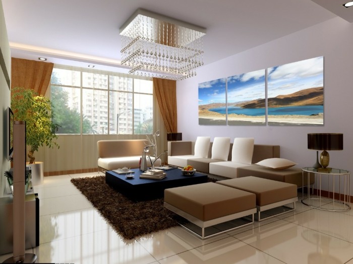Luxueux salon-toile d'impression pluschteppich lampe-usine-fenêtre-rideau beige