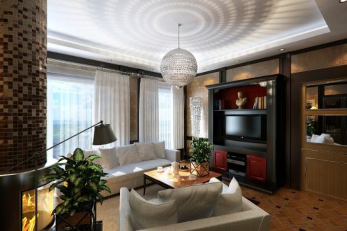 luxe-salon-pendaison lampe-moderne-meubles