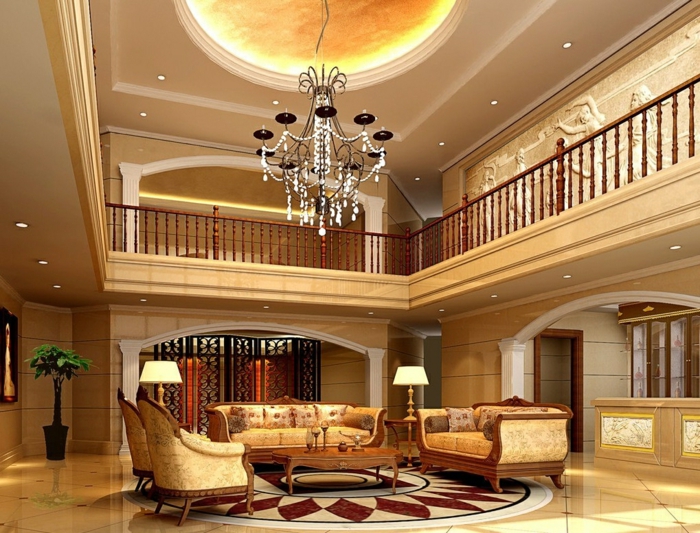 luxe-salon haut plafond balcon attrayant-meubles