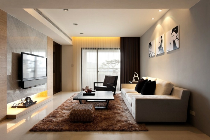 豪华客厅，小的现代设计，TV-ON-THE-WA