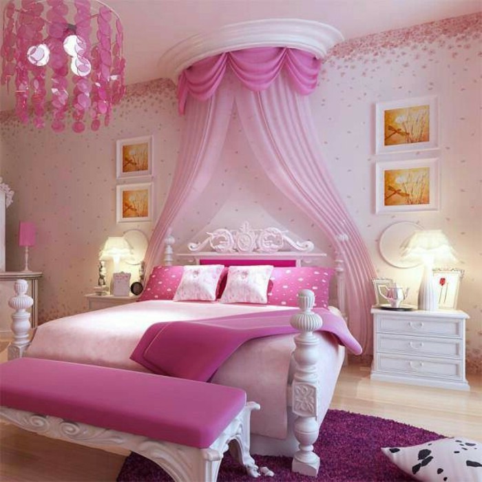 महिला-बच्चों के बेडरूम-साथ-महान बच्चों फर्नीचर-आकर्षक और सुंदर बिस्तर के साथ एक घूंघट