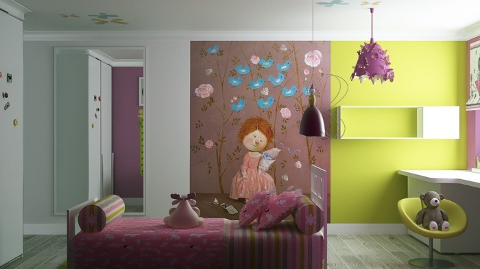 κορίτσι-ταπετσαρία-το-πολύ-όμορφο υπνοδωμάτιο-πράσινο τοίχο