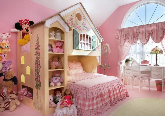लड़कियों के शयन कक्ष फर्नीचर-शेल्फ प्रणाली-अगली-गुलाबी बिस्तर वाले