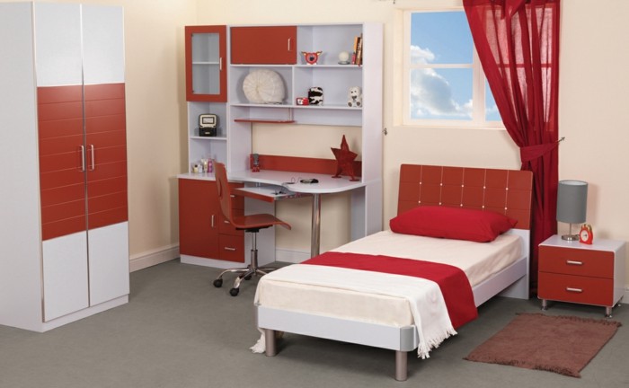 lányok bútor Chic-vörös függöny-és modern ágyas