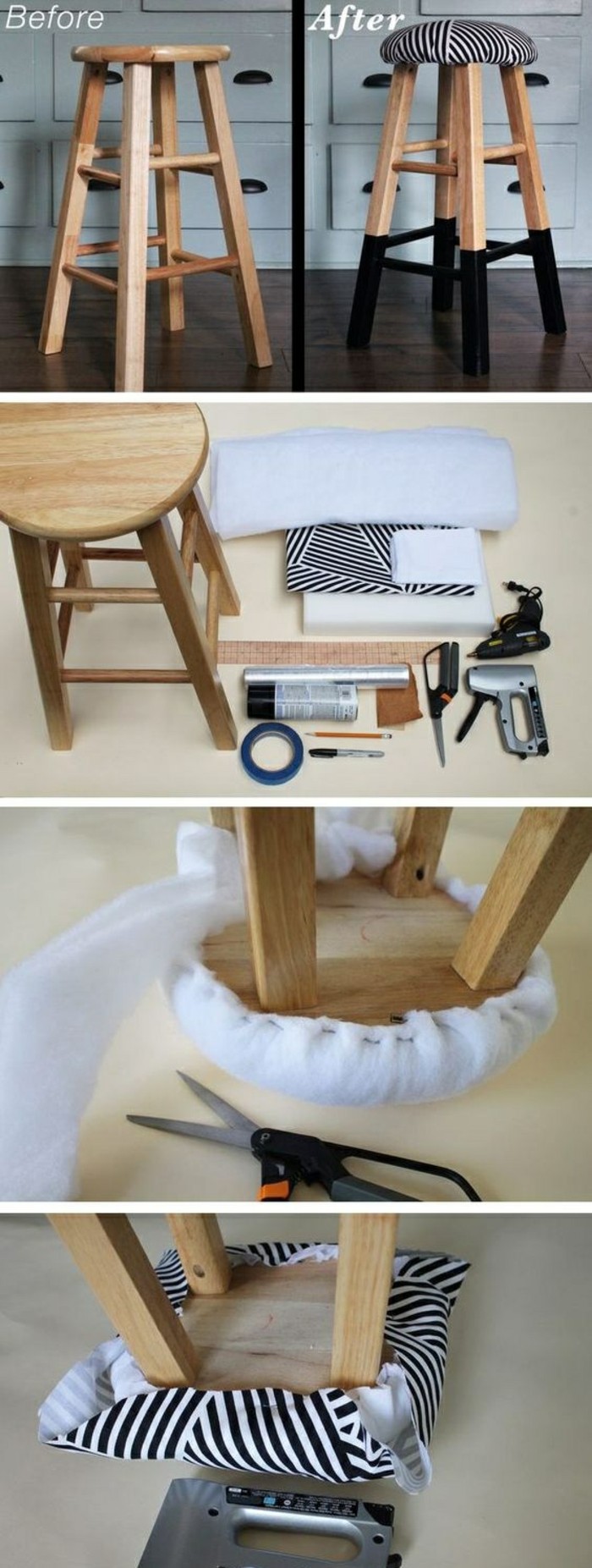 huonekalu-palauttaa-jakkara-paperi-ja-maali-DIY-ideoita-aine-sakset