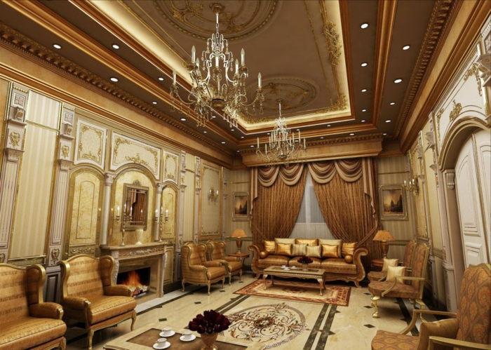 עיצוב אוריינטלי עיצוב מפואר של הסלון צבע הזהב כורסה מראה שטיח ידיים תפאורה