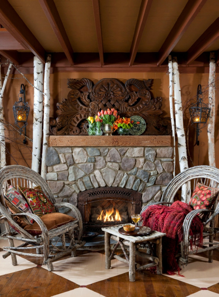 地中海风格的家具和乡村风格元素和家具的乡村风格椅凳桦木壁炉öhölzerne雕刻的郁金香