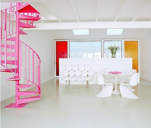 आधुनिक आंतरिक डिजाइन प्रभाव पूर्ण डिजाइन के लिए एक-सर्पिल सीढ़ी-इन-गुलाबी