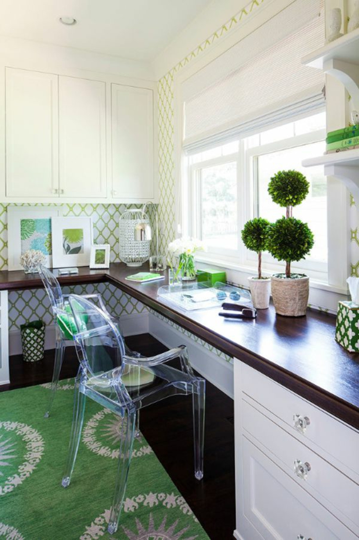 现代厨房美丽的绿色设计，环保型，现代化的内饰酷壁纸