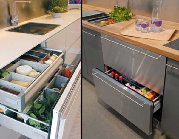 现代冰箱，带抽屉的厨房理念