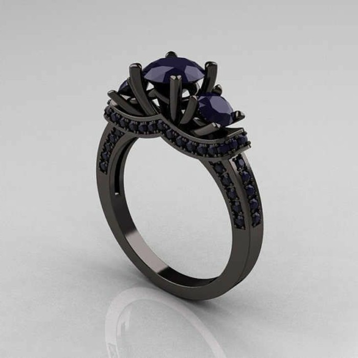 现代花哨的订婚戒指模型在黑色风格，由迪士尼