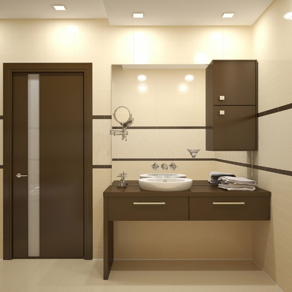 meubles de salle de bains modernes - plafonniers et porte marron