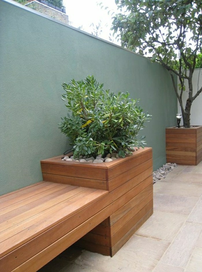 banco moderno-Gartengestaltung-madera-jardín