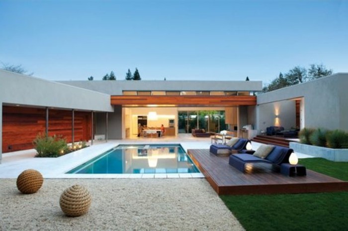 moderno diseño-con-piscina del jardín y muebles de salón