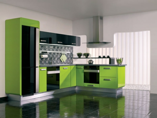 murs modernes-cuisine-en-vert-forme-blanc