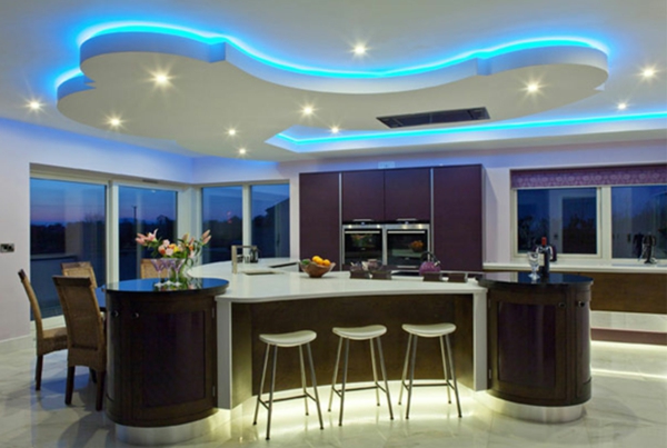 आधुनिक कमरे डिजाइन रसोई छत रोशनी नीले रंग में