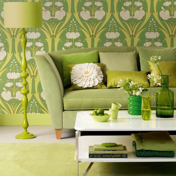 moderne papier peint en olive par plante motifs et vert tapis