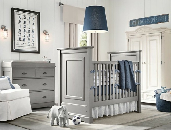 灰色和蓝色为简单和现代婴儿室设计