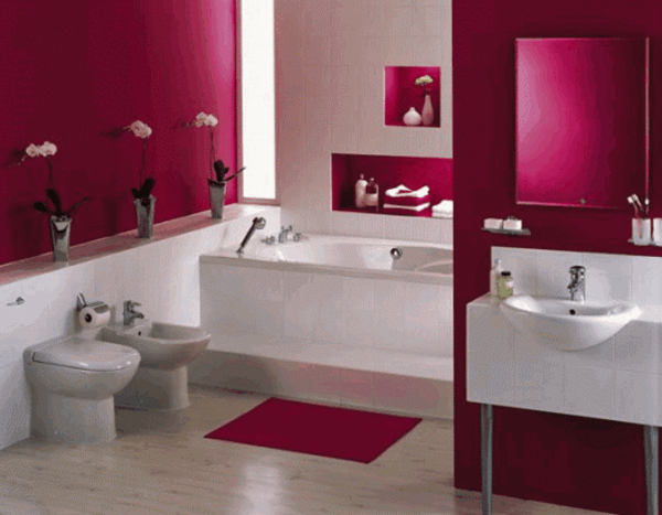 salle de bain moderne couleur cyclamen - décoration de salle de bain