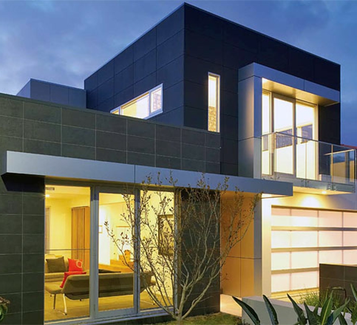 המודרני-build-בית-עם-שטוח גג-צבע אפור