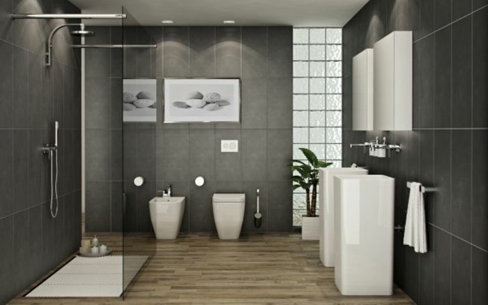 现代设计的浴室，灰色的墙壁，优雅的设计