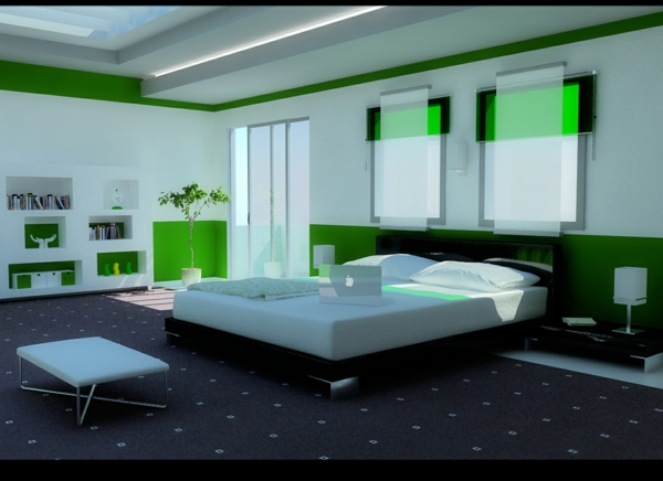 diseño moderno-dormitorio-en-verde-muy moderno