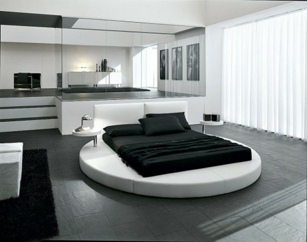 सफेद और काले रंग के साथ-एक-बेड-बेड संयोजन के साथ आधुनिक बेडरूम