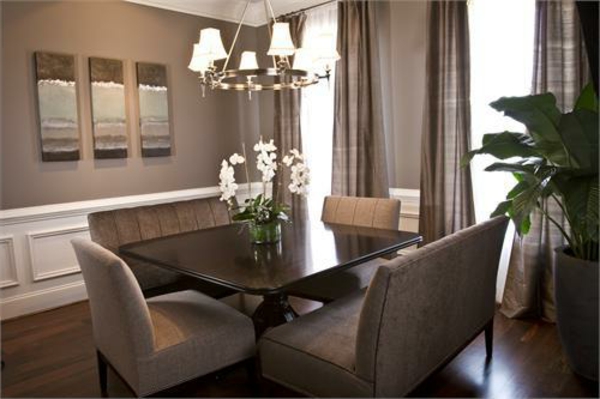 moderne et attrayant-salle à manger-élégant canapé gris-rideaux