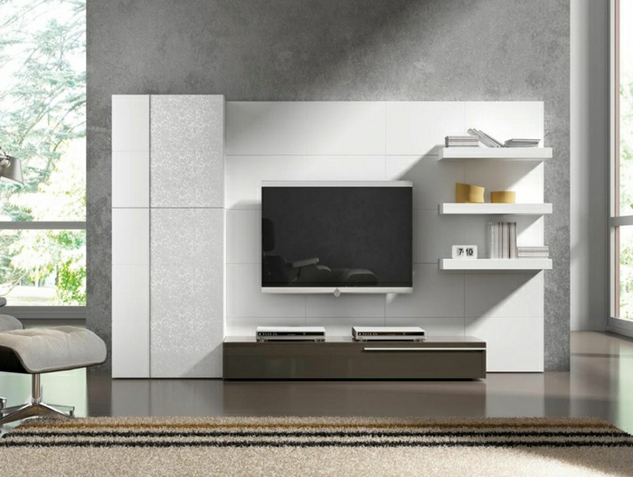 טלוויזיה מודרנית-חי-עיצוב-סלון חדר-set-קיר לוחות-tv-קיר-קיר