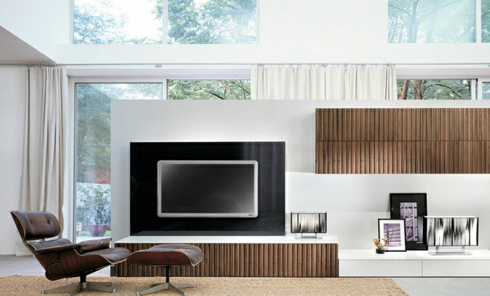חדר-קיר-קיר עיצוב-tv מגורים עם חזית קיר - מודרניים