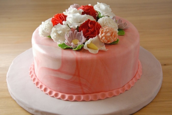 主题馅饼自己动手制作翻糖蛋糕粉红色的花朵 - 馅饼与 - 软糖
