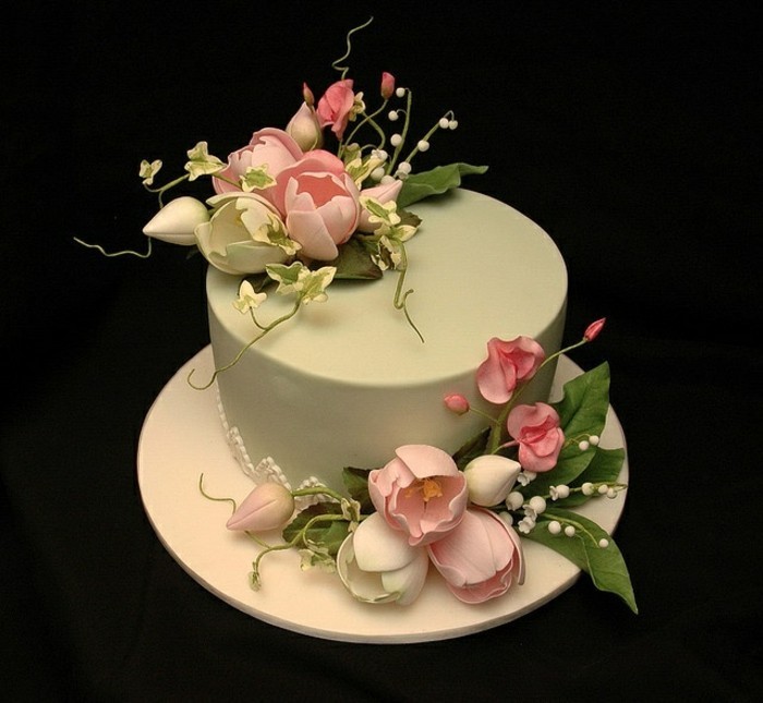 主题馅饼自己动手制作奶油蛋糕的DIY，使花卉，婚礼蛋糕