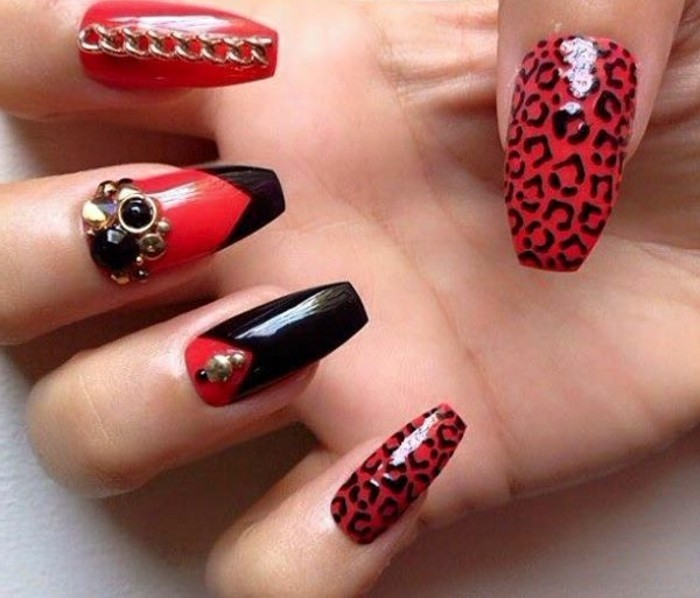 Nails kövek piros körmök-with-csillogó-vonzó-márka kialakítása-with-kő-piros-fekete-arany-deco