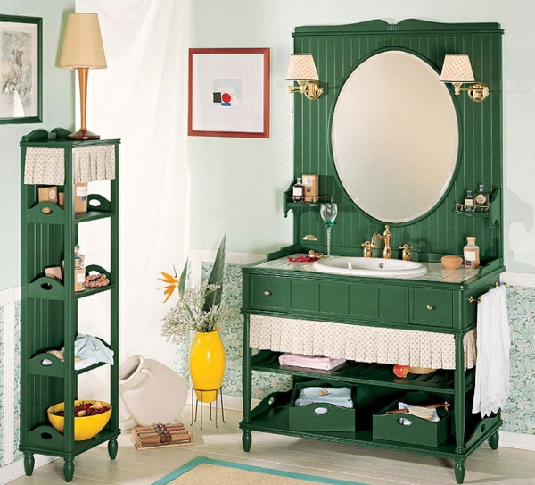 носталгия - мивка и огледало - зелен цвят - много рафтове