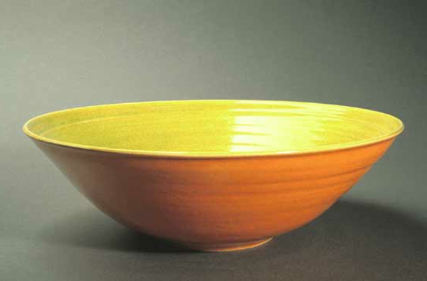 tazón de cerámica de frutas, diseño moderno, amarillo y naranja