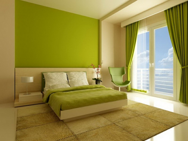 קיר ירוק זית צבע עיצוב הפנים המודרנית שינה-ב-גרין