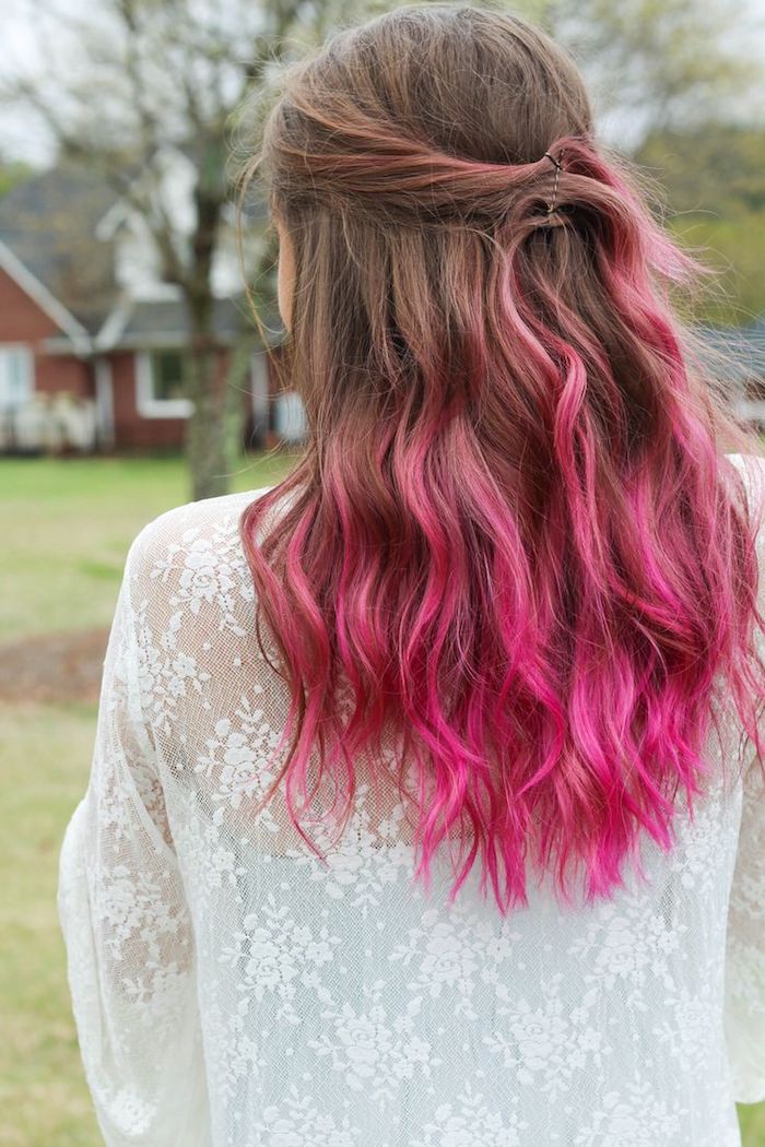 hajfesték ombre look női barna haj rózsaszín tippek nagy design