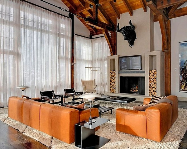 ספות עור בכתום לסלון מודרני ואלגנטי