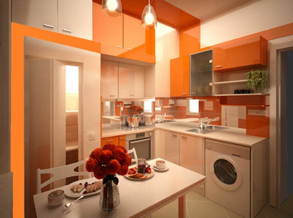 橙厨房墙壁颜色 - 现代和美丽