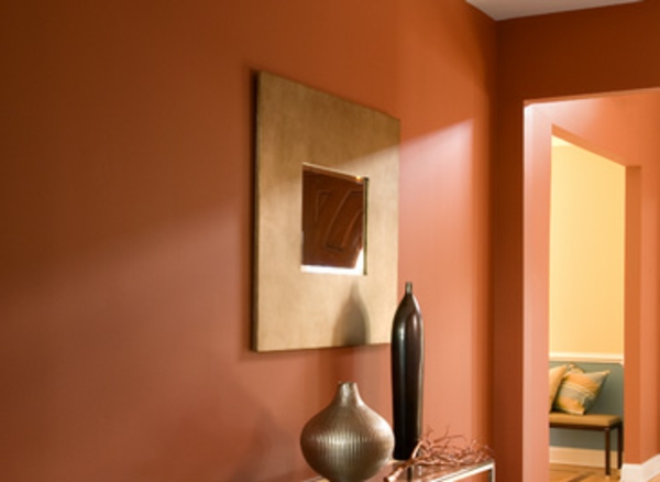 diseño de pasillo de pared naranja - combine con ockra