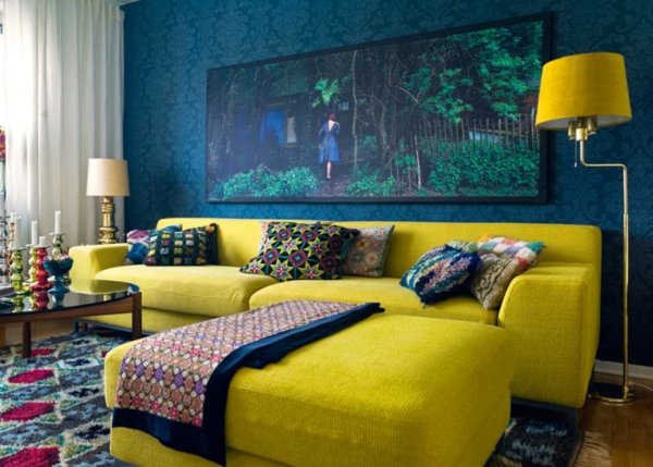 ориенталски украса-за-хол-жълто-диван