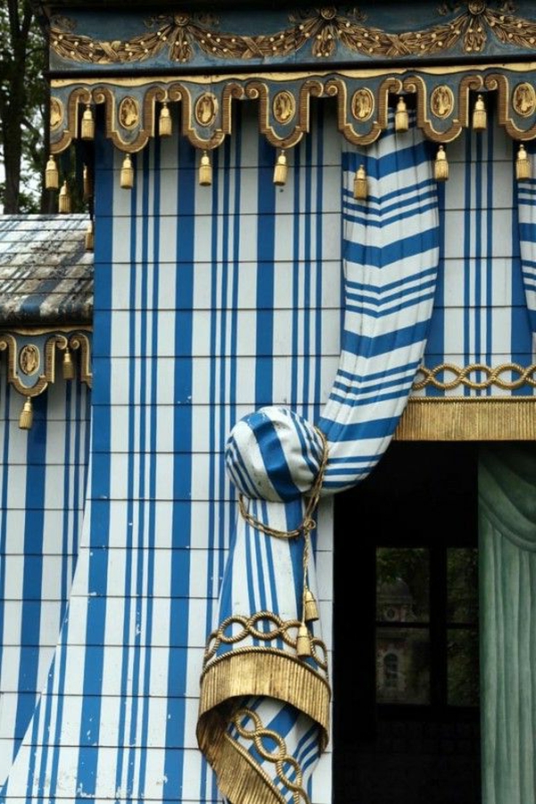 Rideau oriental typique doublé bleu-blanc