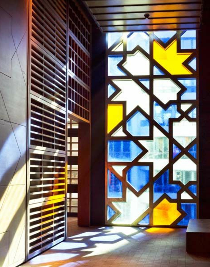 מזרחי בדים מחלק חדר דקורטיבי עשוי עץ וזכוכית צבעונית זכוכית צהוב כחול לבן קישוט רעיונות