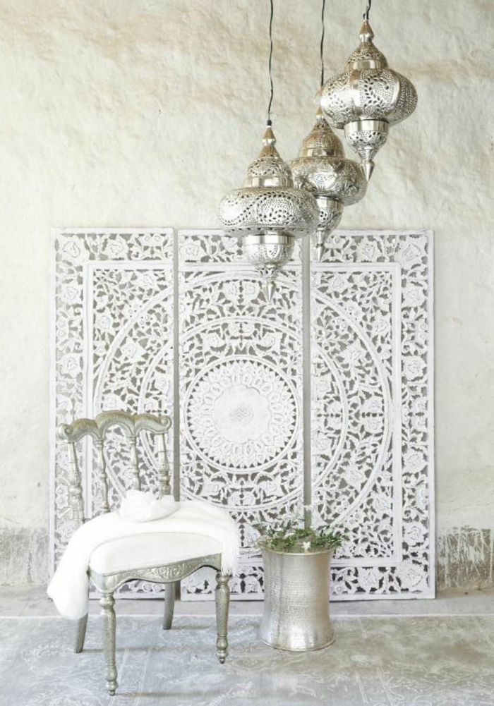 אוריינטלי לקשט רעיונות בבית לבן וכסף מנדלה קיר עיצוב קיר מרוקאי מנורות עיצוב