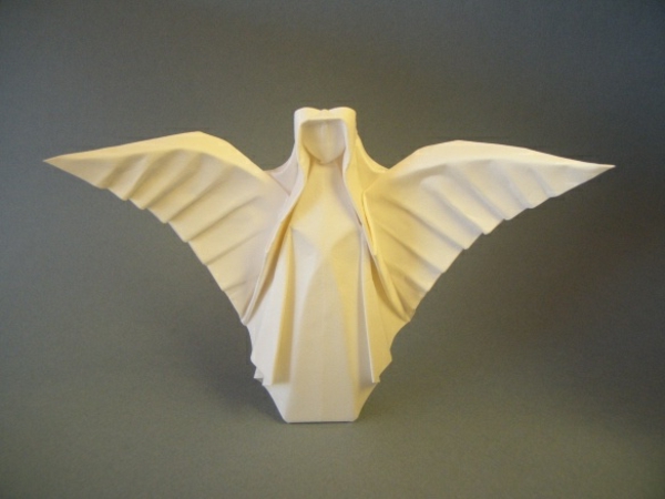 origami-joulu-enkeli-paperi - tausta harmaa väri